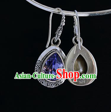 Handmade Chinese Traditional Silver Ear Jewelry Eardrop Accessories Amethyst Earrings Handmade Chinese Traditional Silver Ear Jewelry Eardrop Accessories Amethyst Earrings