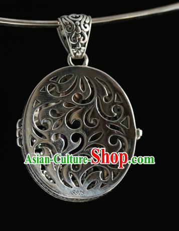 China Handmade Amethyst Necklace Pendant Classical Accessories Traditional National Silver Carving Necklet Jewelry