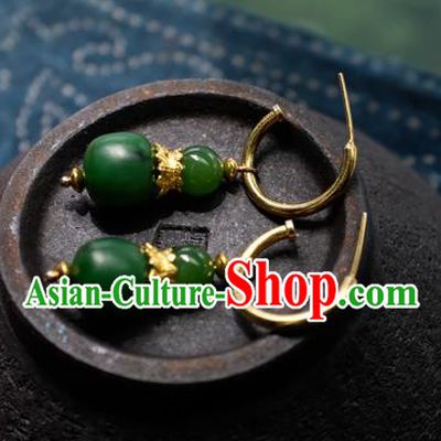 China National Court Earrings Traditional Queen Jewelry Handmade Qing Dynasty Jadeite Beads Ear Accessories
