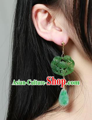 China Traditional Ancient Qing Dynasty Green Jade Earrings Handmade Ear Accessories National Jewelry China Traditional Ancient Qing Dynasty Green Jade Earrings Handmade Ear Accessories National Jewelry