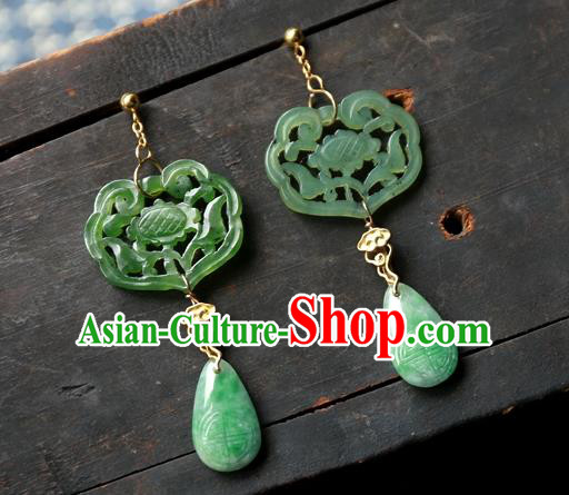 China Traditional Ancient Qing Dynasty Green Jade Earrings Handmade Ear Accessories National Jewelry China Traditional Ancient Qing Dynasty Green Jade Earrings Handmade Ear Accessories National Jewelry