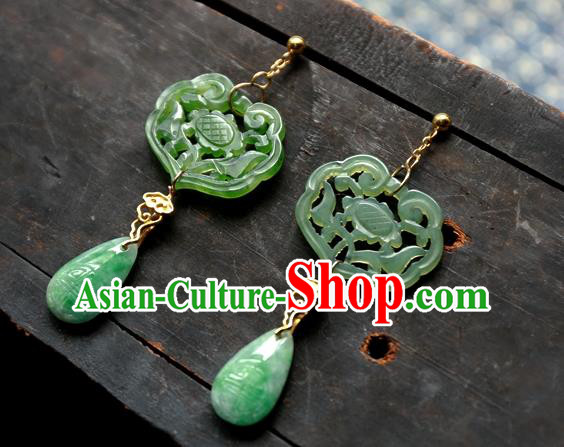 China Traditional Ancient Qing Dynasty Green Jade Earrings Handmade Ear Accessories National Jewelry China Traditional Ancient Qing Dynasty Green Jade Earrings Handmade Ear Accessories National Jewelry