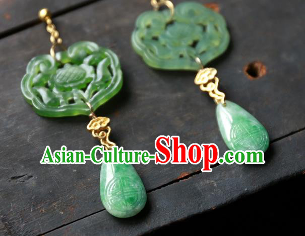 China Traditional Ancient Qing Dynasty Green Jade Earrings Handmade Ear Accessories National Jewelry China Traditional Ancient Qing Dynasty Green Jade Earrings Handmade Ear Accessories National Jewelry