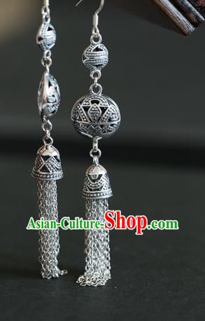 Handmade Chinese Classical Silver Tassel Earrings Traditional Ear Jewelry Hollowed Eardrop Accessories Handmade Chinese Classical Silver Tassel Earrings Traditional Ear Jewelry Hollowed Eardrop Accessories