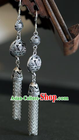 Handmade Chinese Classical Silver Tassel Earrings Traditional Ear Jewelry Hollowed Eardrop Accessories Handmade Chinese Classical Silver Tassel Earrings Traditional Ear Jewelry Hollowed Eardrop Accessories