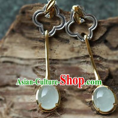 Handmade Chinese Classical Cheongsam Earrings Chalcedony Eardrop Accessories Traditional Spar Ear Jewelry