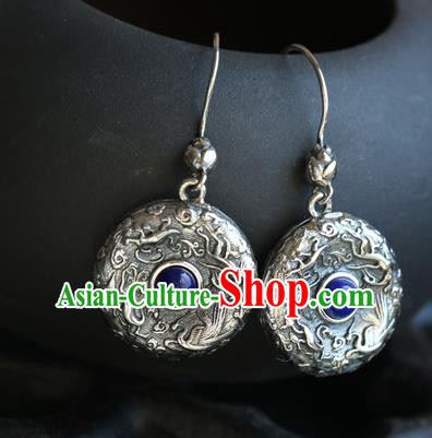 Handmade Chinese Traditional Silver Carving Ear Jewelry Classical Cheongsam Earrings Lapis Eardrop Accessories Handmade Chinese Traditional Silver Carving Ear Jewelry Classical Cheongsam Earrings Lapis Eardrop Accessories