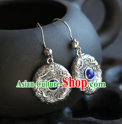 Handmade Chinese Traditional Silver Carving Ear Jewelry Classical Cheongsam Earrings Lapis Eardrop Accessories Handmade Chinese Traditional Silver Carving Ear Jewelry Classical Cheongsam Earrings Lapis Eardrop Accessories