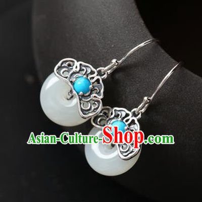 Handmade Chinese Classical Cheongsam Earrings Accessories Traditional Jade Ear Jewelry Silver Eardrop