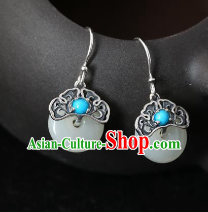 Handmade Chinese Classical Cheongsam Earrings Accessories Traditional Jade Ear Jewelry Silver Eardrop Handmade Chinese Classical Cheongsam Earrings Accessories Traditional Jade Ear Jewelry Silver Eardrop