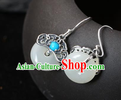 Handmade Chinese Classical Cheongsam Earrings Accessories Traditional Jade Ear Jewelry Silver Eardrop Handmade Chinese Classical Cheongsam Earrings Accessories Traditional Jade Ear Jewelry Silver Eardrop