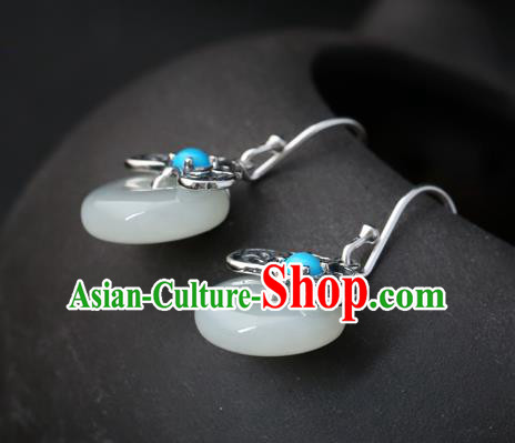 Handmade Chinese Classical Cheongsam Earrings Accessories Traditional Jade Ear Jewelry Silver Eardrop Handmade Chinese Classical Cheongsam Earrings Accessories Traditional Jade Ear Jewelry Silver Eardrop