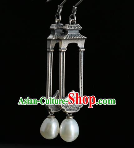 Handmade Chinese Traditional Pearl Ear Jewelry Eardrop Accessories Silver Carving Palace Earrings Handmade Chinese Traditional Pearl Ear Jewelry Eardrop Accessories Silver Carving Palace Earrings