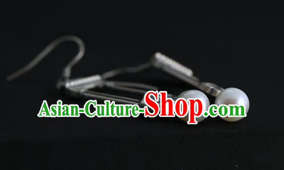 Handmade Chinese Traditional Pearl Ear Jewelry Eardrop Accessories Silver Carving Palace Earrings Handmade Chinese Traditional Pearl Ear Jewelry Eardrop Accessories Silver Carving Palace Earrings