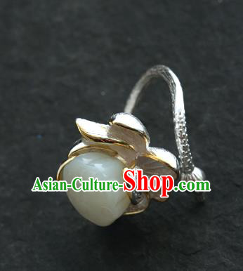 China Handmade Silver Carving Ring Traditional Jewelry Accessories White Jade Lotus Seedpod Circlet China Handmade Silver Carving Ring Traditional Jewelry Accessories White Jade Lotus Seedpod Circlet