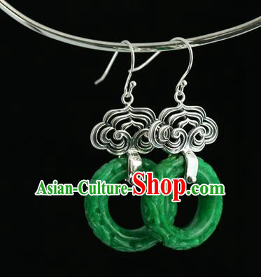 Handmade Chinese Traditional Silver Carving Cloud Ear Jewelry Eardrop Accessories Palace Jade Earrings Handmade Chinese Traditional Silver Carving Cloud Ear Jewelry Eardrop Accessories Palace Jade Earrings
