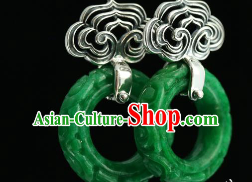 Handmade Chinese Traditional Silver Carving Cloud Ear Jewelry Eardrop Accessories Palace Jade Earrings Handmade Chinese Traditional Silver Carving Cloud Ear Jewelry Eardrop Accessories Palace Jade Earrings