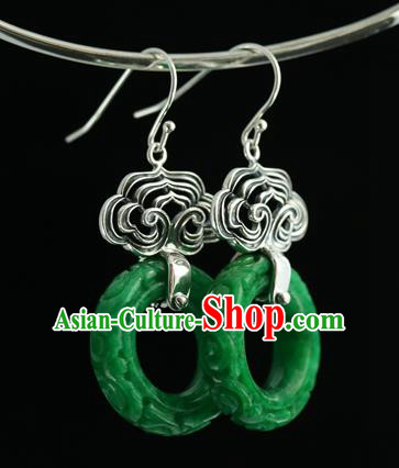 Handmade Chinese Traditional Silver Carving Cloud Ear Jewelry Eardrop Accessories Palace Jade Earrings Handmade Chinese Traditional Silver Carving Cloud Ear Jewelry Eardrop Accessories Palace Jade Earrings