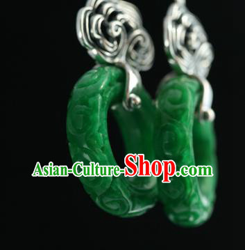 Handmade Chinese Traditional Silver Carving Cloud Ear Jewelry Eardrop Accessories Palace Jade Earrings Handmade Chinese Traditional Silver Carving Cloud Ear Jewelry Eardrop Accessories Palace Jade Earrings