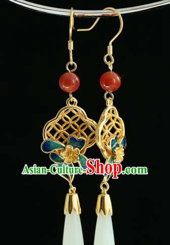 Handmade Chinese Traditional Hetian Jade Ear Jewelry Eardrop Accessories Palace Blueing Flower Earrings Handmade Chinese Traditional Hetian Jade Ear Jewelry Eardrop Accessories Palace Blueing Flower Earrings