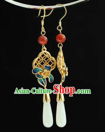 Handmade Chinese Traditional Hetian Jade Ear Jewelry Eardrop Accessories Palace Blueing Flower Earrings Handmade Chinese Traditional Hetian Jade Ear Jewelry Eardrop Accessories Palace Blueing Flower Earrings
