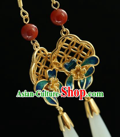 Handmade Chinese Traditional Hetian Jade Ear Jewelry Eardrop Accessories Palace Blueing Flower Earrings Handmade Chinese Traditional Hetian Jade Ear Jewelry Eardrop Accessories Palace Blueing Flower Earrings