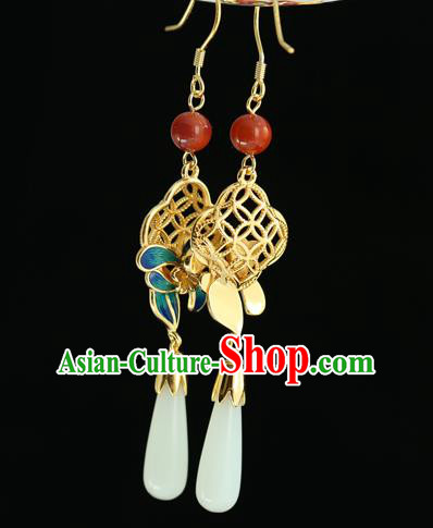 Handmade Chinese Traditional Hetian Jade Ear Jewelry Eardrop Accessories Palace Blueing Flower Earrings Handmade Chinese Traditional Hetian Jade Ear Jewelry Eardrop Accessories Palace Blueing Flower Earrings
