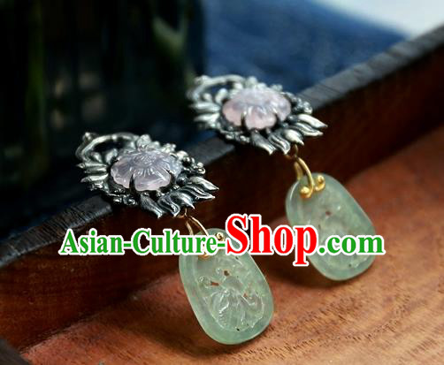 China National Rose Quartz Jewelry Handmade Jade Ear Accessories Traditional Cheongsam Silver Earrings China National Rose Quartz Jewelry Handmade Jade Ear Accessories Traditional Cheongsam Silver Earrings