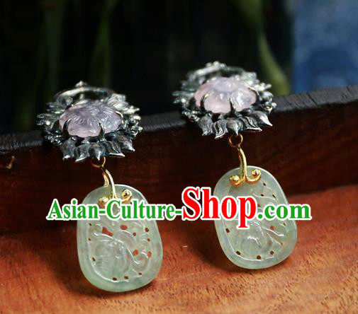 China National Rose Quartz Jewelry Handmade Jade Ear Accessories Traditional Cheongsam Silver Earrings China National Rose Quartz Jewelry Handmade Jade Ear Accessories Traditional Cheongsam Silver Earrings
