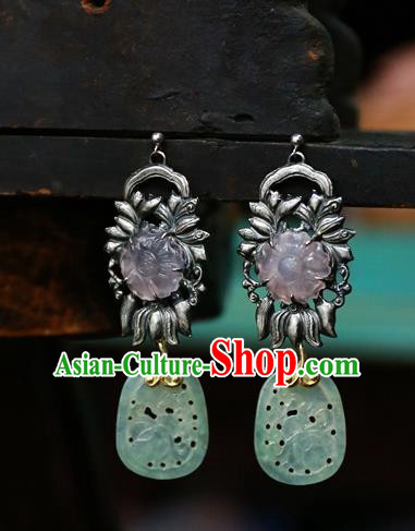 China National Rose Quartz Jewelry Handmade Jade Ear Accessories Traditional Cheongsam Silver Earrings China National Rose Quartz Jewelry Handmade Jade Ear Accessories Traditional Cheongsam Silver Earrings