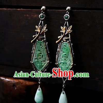 China Handmade Jade Ear Accessories Traditional Cheongsam Earrings National Jewelry