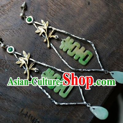 China Traditional Wedding Jewelry National Cheongsam Earrings Handmade Jade Ear Accessories
