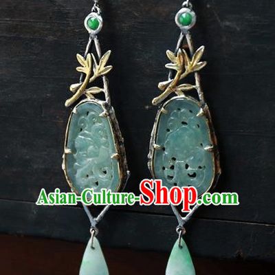 China Jade Products Traditional Wedding Jewelry Handmade Carving Ear Accessories National Cheongsam Earrings