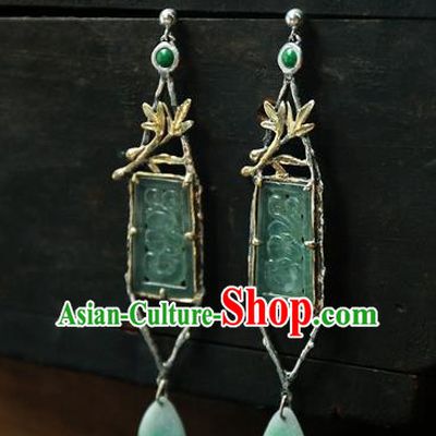 China National Cheongsam Earrings Traditional Wedding Jewelry Handmade Ear Accessories Jade Products