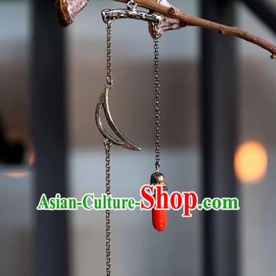 China National Cheongsam Earrings Traditional Jewelry Ornaments Handmade Silver Long Tassel Ear Accessories