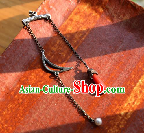 China National Cheongsam Earrings Traditional Jewelry Ornaments Handmade Silver Long Tassel Ear Accessories