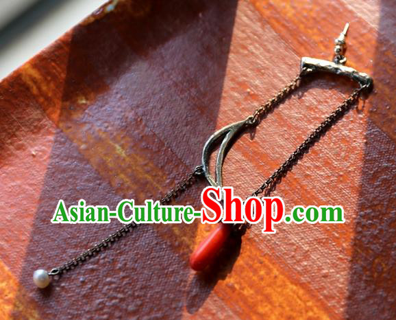 China National Cheongsam Earrings Traditional Jewelry Ornaments Handmade Silver Long Tassel Ear Accessories