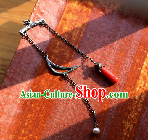 China National Cheongsam Earrings Traditional Jewelry Ornaments Handmade Silver Long Tassel Ear Accessories
