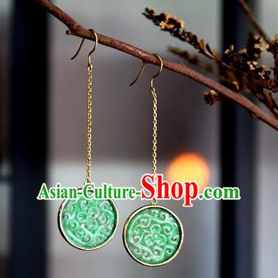 China National 18K Gold Cheongsam Earrings Traditional Jade Jewelry Ornaments Handmade Ear Accessories