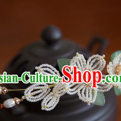 China Song Dynasty Noble Lady Pearls Flowers Hair Stick Traditional Hanfu Hair Accessories Ancient Princess Pear Blossom Hairpin
