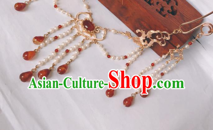 China Traditional Ancient Princess Pearls Tassel Necklace Handmade Ming Dynasty Agate Jewelry Accessories China Traditional Ancient Princess Pearls Tassel Necklace Handmade Ming Dynasty Agate Jewelry Accessories