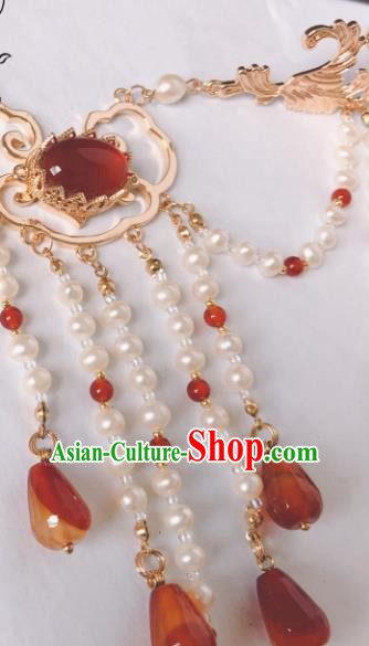 China Traditional Ancient Princess Pearls Tassel Necklace Handmade Ming Dynasty Agate Jewelry Accessories China Traditional Ancient Princess Pearls Tassel Necklace Handmade Ming Dynasty Agate Jewelry Accessories