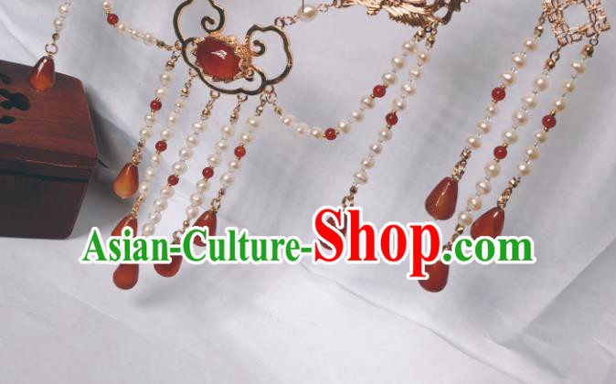 China Traditional Ancient Princess Pearls Tassel Necklace Handmade Ming Dynasty Agate Jewelry Accessories China Traditional Ancient Princess Pearls Tassel Necklace Handmade Ming Dynasty Agate Jewelry Accessories