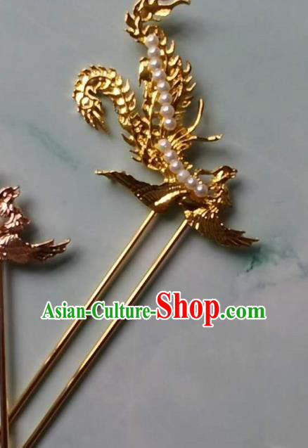 China Ming Dynasty Hair Stick Traditional Hanfu Hair Accessories Ancient Golden Phoenix Hairpins China Ming Dynasty Hair Stick Traditional Hanfu Hair Accessories Ancient Golden Phoenix Hairpins
