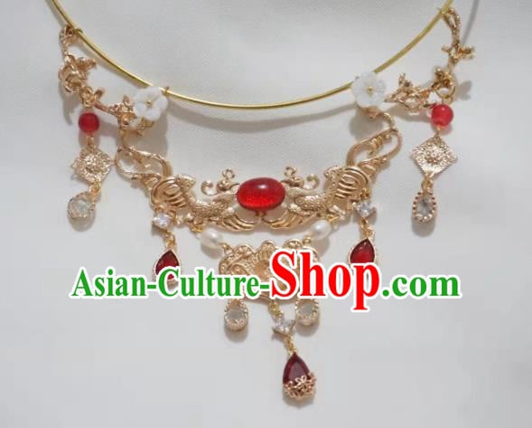 China Traditional Ancient Golden Phoenix Necklace Handmade Ming Dynasty Noble Female Jewelry Accessories