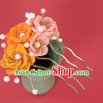 China Ancient Princess Velvet Flowers Hair Comb Traditional Hanfu Qing Dynasty Hair Accessories Court Hairpin