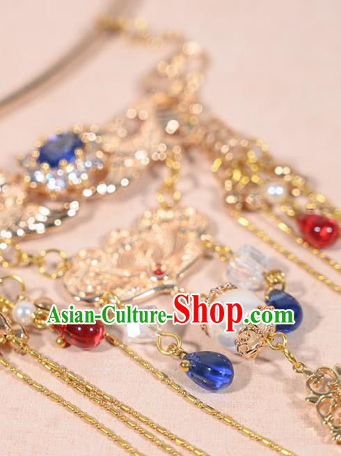 China Traditional Ancient Princess Zircon Necklace Handmade Ming Dynasty Court Golden Jewelry Accessories China Traditional Ancient Princess Zircon Necklace Handmade Ming Dynasty Court Golden Jewelry Accessories