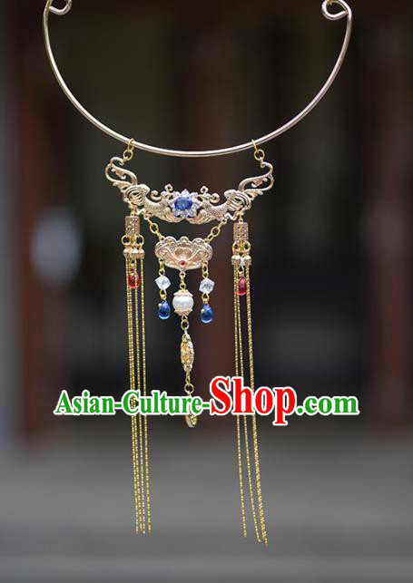China Traditional Ancient Princess Zircon Necklace Handmade Ming Dynasty Court Golden Jewelry Accessories China Traditional Ancient Princess Zircon Necklace Handmade Ming Dynasty Court Golden Jewelry Accessories