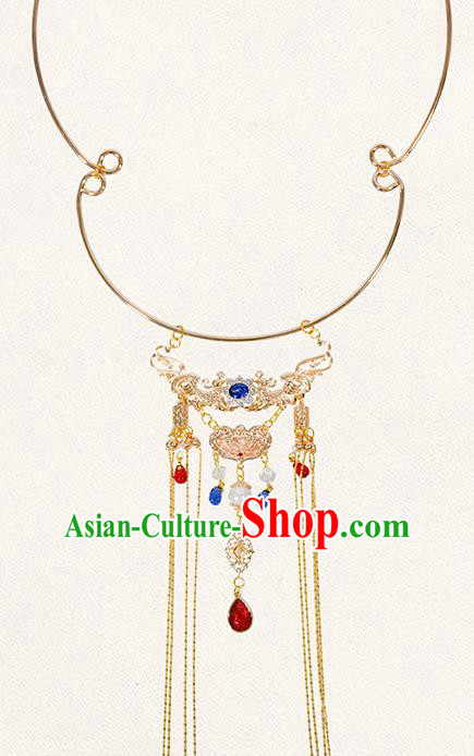 China Traditional Ancient Princess Zircon Necklace Handmade Ming Dynasty Court Golden Jewelry Accessories China Traditional Ancient Princess Zircon Necklace Handmade Ming Dynasty Court Golden Jewelry Accessories