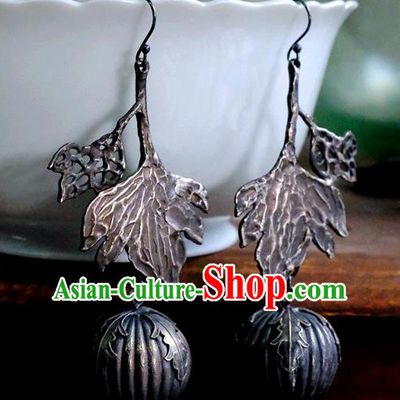 China National Cheongsam Earrings Handmade Silver Carving Pumpkin Ear Accessories Traditional Jewelry Ornaments